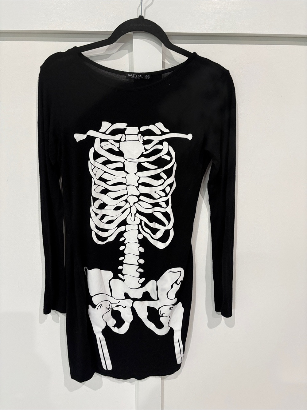 Nasty Gal Black Long Sleeve Skeleton Graphic Dress